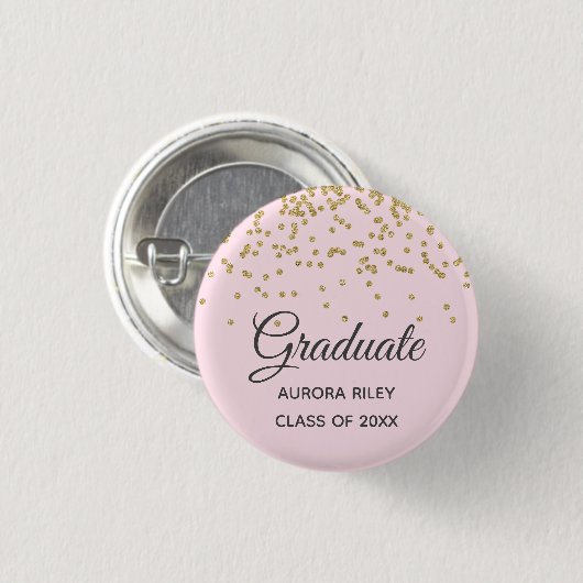 Blush Pink Gold Glitzer Confetti Abschluss Gefalle Button (Vorne & Hinten)