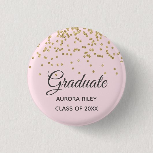 Blush Pink Gold Glitzer Confetti Abschluss Gefalle Button (Vorderseite)