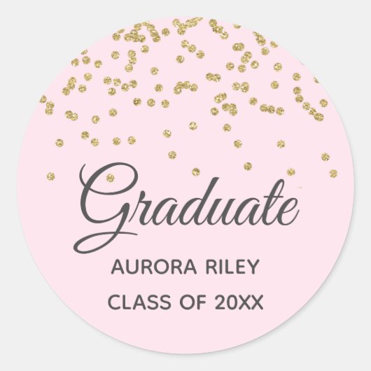 Blush Pink Gold Glitzer Confetti Abschluss Gefalle Runder Aufkleber (Vorderseite)