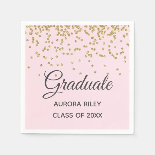 Blush Pink Gold Glitzer Confetti Abschluss Gefalle Serviette (Vorderseite)