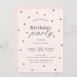 Blush Pink & Gold Glitzer Dots Geburtstag Einladun Einladung