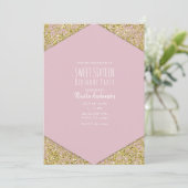Blush Pink Gold Glitzer Flakes Glam Sweet 16 Party Einladung (Stehend Vorderseite)