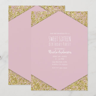 Blush Pink Gold Glitzer Flakes Glam Sweet 16 Party Einladung