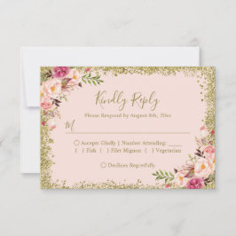 Blush Pink Gold Glitzer Floral UAWG Reply RSVP Karte