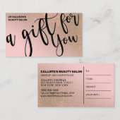 Blush Pink Gold Glitzer Geschenkgutschein Visitenkarte (Vorne/Hinten)
