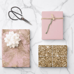 Blush Pink Gold Glitzer Glam Geschenkpapier Set