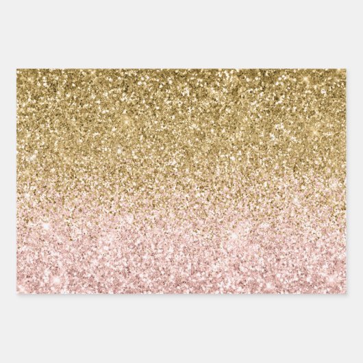 Blush Pink Gold Glitzer Glitz Geschenkpapier Set (Vorderseite 3)