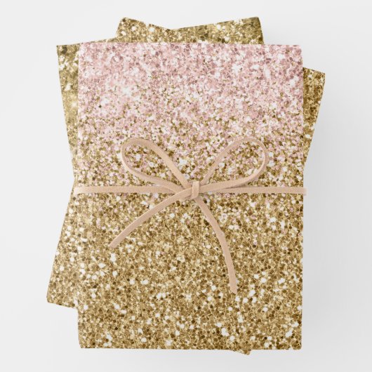 Blush Pink Gold Glitzer Glitz Geschenkpapier Set (Beispiel)