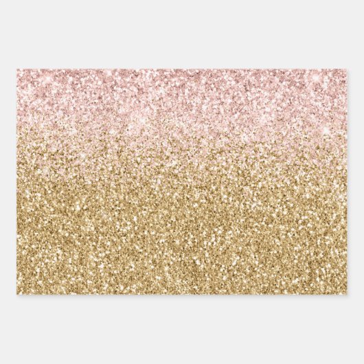 Blush Pink Gold Glitzer Glitz Geschenkpapier Set (Vorderseite)
