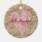 Blush Pink Gold Glitzer Herzblinddruck Keramik Ornament (Vorne)