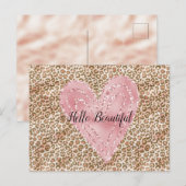 Blush Pink Gold Glitzer Herzblinddruck Postkarte (Vorne/Hinten)