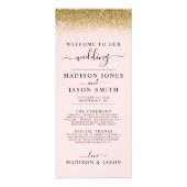 Blush Pink & Gold Glitzer Hochzeitsprogramm Werbekarte (Vorne)