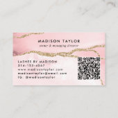 Blush Pink Gold Glitzer Marbour Agate Monogram QR Visitenkarte (Rückseite)