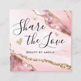 Blush Pink Gold Glitzer Marmor Agate Chic Monogram Empfehlungskarte