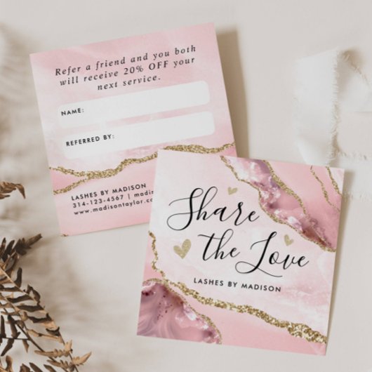 Blush Pink Gold Glitzer Marmor Agate Chic Monogram Empfehlungskarte