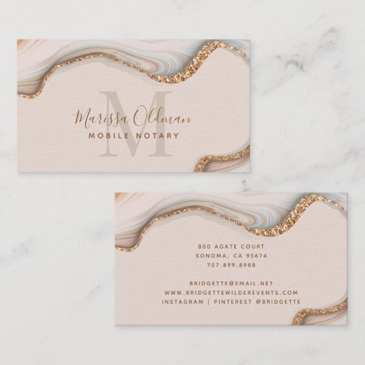 Blush Pink Gold Glitzer Marmor Agate Notar Visitenkarte (Vorne/Hinten)
