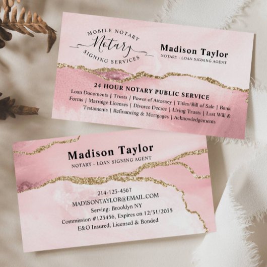 Blush Pink Gold Glitzer Marmor Agate Öffentliche P Visitenkarte