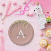 Blush Pink - Gold Glitzer Monogram Birthday Pappteller (Party)