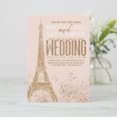 Blush Pink Gold Glitzer Paris Eiffelturm Hochzeit Einladung (Stehend Vorderseite)
