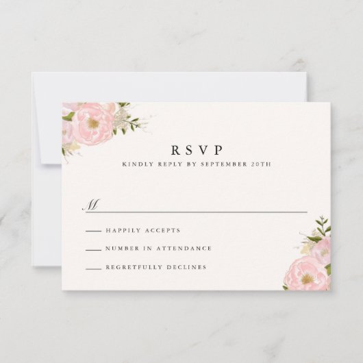 Blush Pink Gold Glitzer Peony RSVP Cards Karte (Vorderseite)