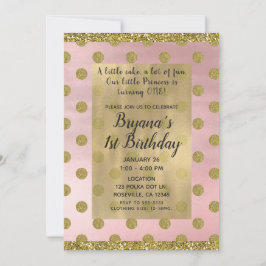 Blush Pink & Gold Glitzer Polka Dots 1. Geburtstag Einladung
