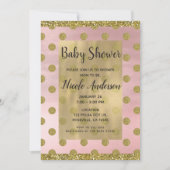 Blush Pink & Gold Glitzer Polka Dots Babydusche Einladung (Vorderseite)