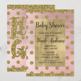 Blush Pink & Gold Glitzer Polka Dots Babydusche Einladung