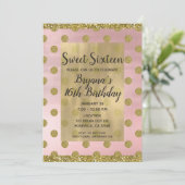 Blush Pink & Gold Glitzer Polka Dots Sweet 16 16. Einladung (Stehend Vorderseite)