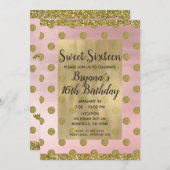 Blush Pink & Gold Glitzer Polka Dots Sweet 16 16. Einladung (Vorne/Hinten)
