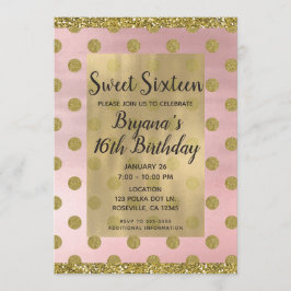 Blush Pink & Gold Glitzer Polka Dots Sweet 16 16. Einladung