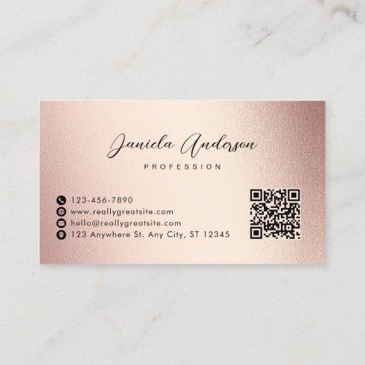 Blush Pink Gold Glitzer Stilvoller Marble QR Code Visitenkarte (Rückseite)