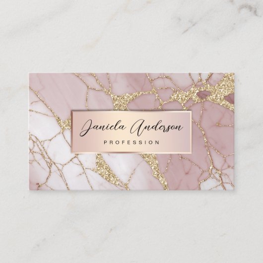 Blush Pink Gold Glitzer Stilvoller Marble QR Code Visitenkarte (Vorderseite)
