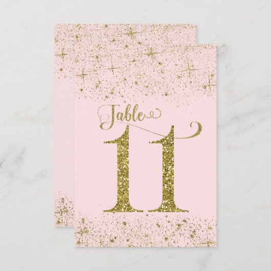 Blush Pink Gold Glitzer Tischnummern Nummer 11 (Vorne/Hinten)