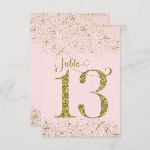 Blush Pink Gold Glitzer Tischnummern Nummer 13