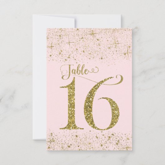 Blush Pink Gold Glitzer Tischnummern Nummer 16 (Rückseite)