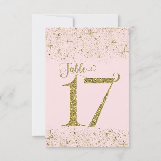 Blush Pink Gold Glitzer Tischnummern Nummer 17 (Rückseite)