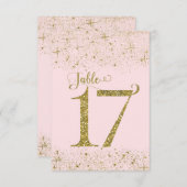 Blush Pink Gold Glitzer Tischnummern Nummer 17 (Vorne/Hinten)