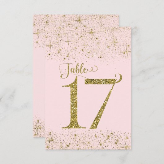Blush Pink Gold Glitzer Tischnummern Nummer 17 (Vorne/Hinten)