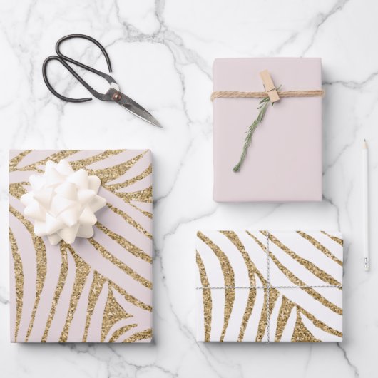 Blush Pink Gold Glitzer Zebra Birthday Geschenkpapier Set (Vorderseite)