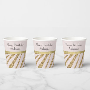 Blush Pink Gold Glitzer Zebra Pappbecher