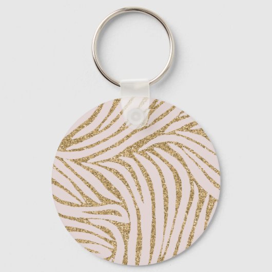 Blush Pink Gold Glitzer Zebra Schlüsselanhänger (Rückseite)