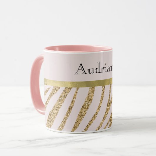 Blush Pink Gold Glitzer Zebra Tasse (Vorderseite Links)