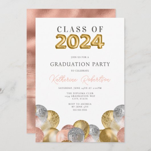 Blush Pink Gold Graduation Party Einladung (Vorne/Hinten)