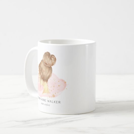 Blush Pink Gold Hair Updo Salon Monogram Kaffeetasse (Vorderseite Links)