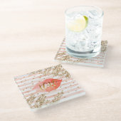 Blush Pink Gold Hearts XOXO Glitzer Lips Glasuntersetzer (Schrägansicht)