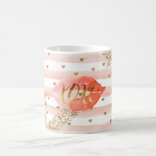 Blush Pink Gold Hearts XOXO Glitzer Lips Kaffeetasse