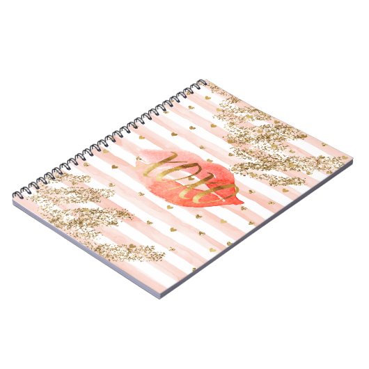 Blush Pink Gold Hearts XOXO Glitzer Lips Notizblock (Linke Seite)