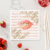 Blush Pink Gold Hearts XOXO Glitzer Lips Serviette (Beispiel)