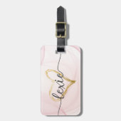 Blush Pink Gold Herzkalligraphie Gepäckanhänger (Vorderseite vertikal)