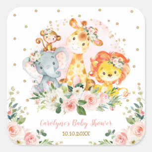 Blush Pink Gold Jungle Tiere Aquarellfarben Quadratischer Aufkleber